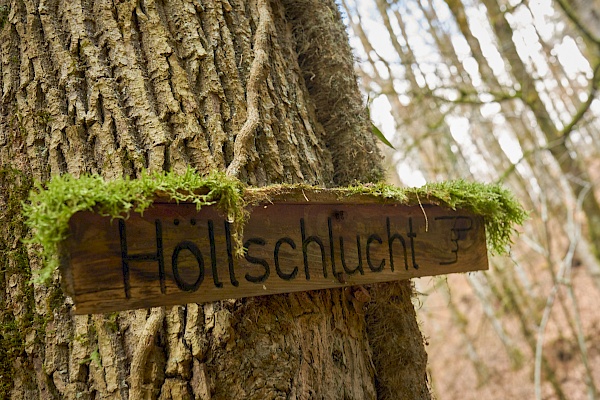 Wegweiser zur Höllschlucht im Schwarzwald