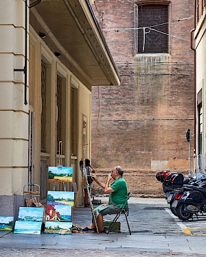 Straßenkünstler in Bologna (Italien)
