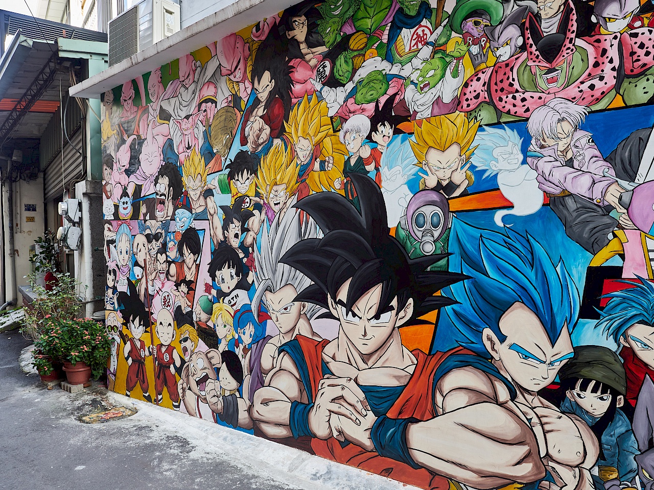 Eine Wand in der Painted Animation Lane in Taichung (Taiwan)