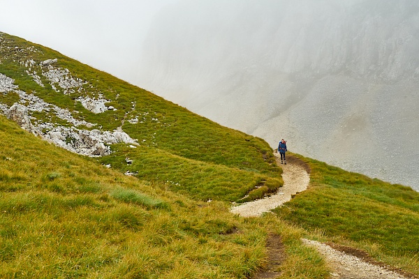 Wandern im Nebel im Latemar