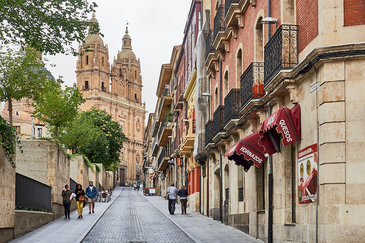 Die Kathedral von Salamanca in den Gassen