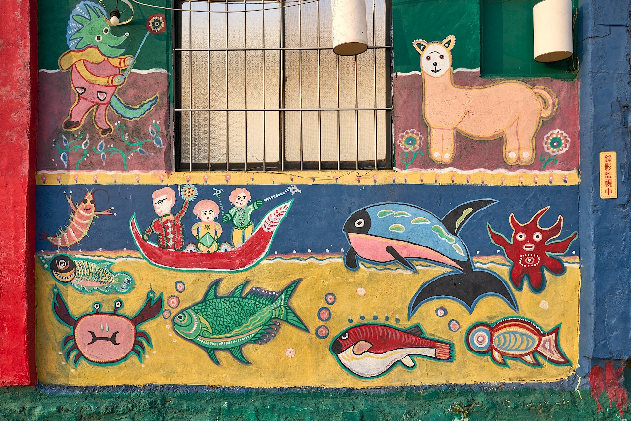 Hausfassade im Regenbogen-Dorf in Taichung in Taiwan