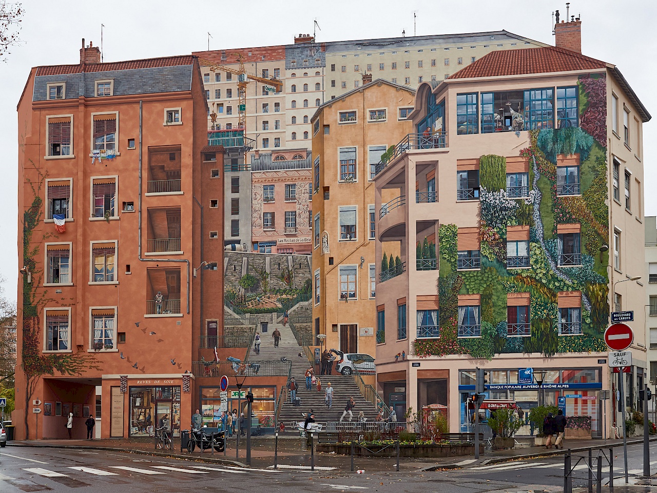 Das Wandbild Le mur des canuts in Lyon (Frankreich)