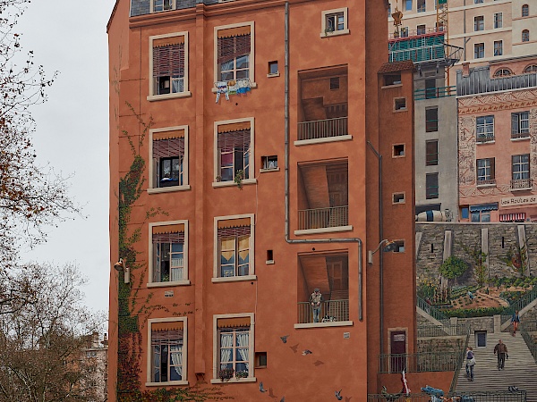 Das Wandbild Le mur des canuts in Lyon (Frankreich)