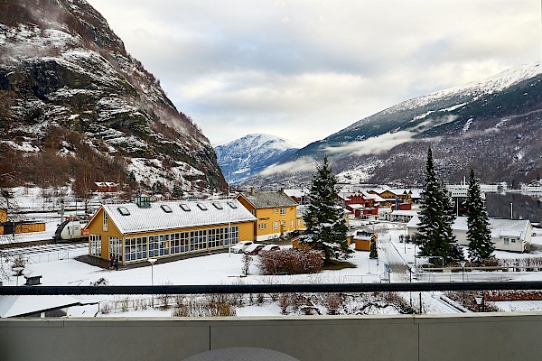 Blick aus dem Fretheim Hotel in Flåm