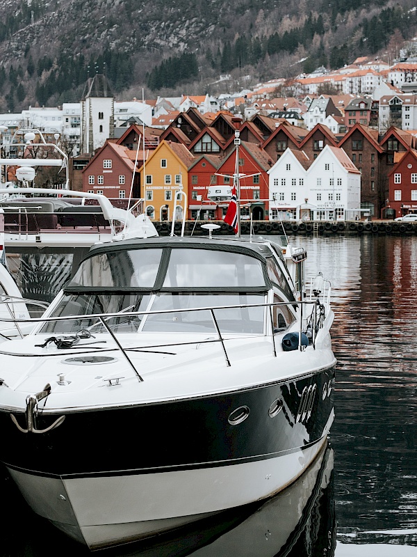 Blick auf das Viertel Bryggen in Bergen (Norwegen)