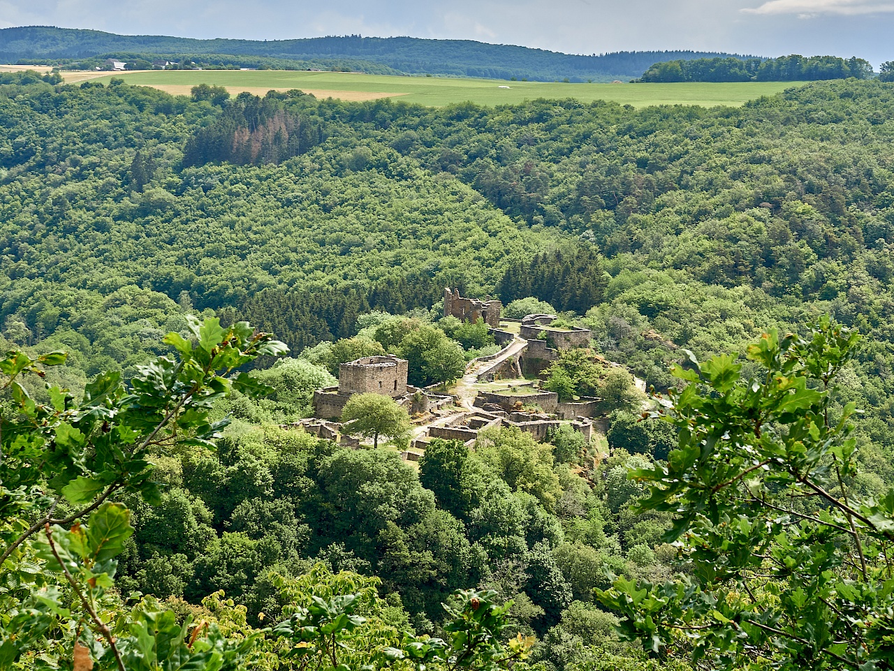 Blick auf die Schnmidtburg - Wanderung auf der Hahnenbachtaltour