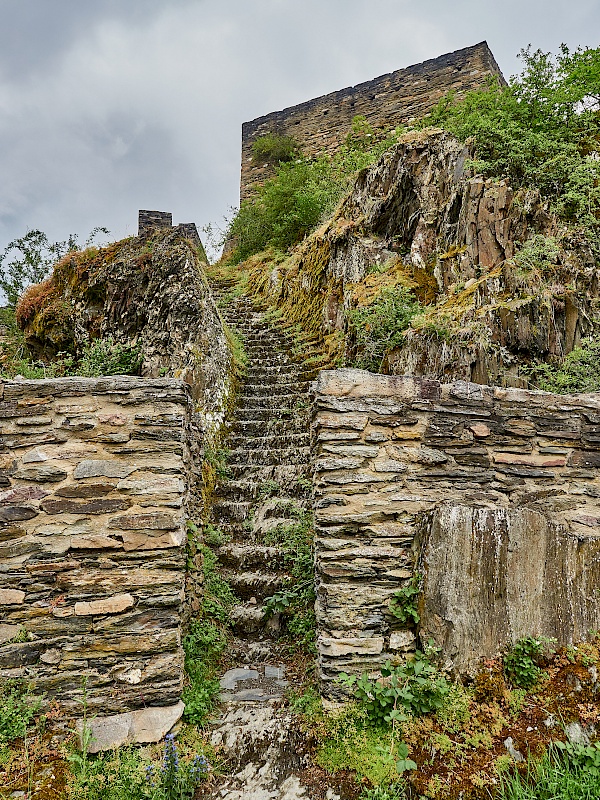 Stufen hoch zur Schmidtburg (Hahnenbachtaltour)