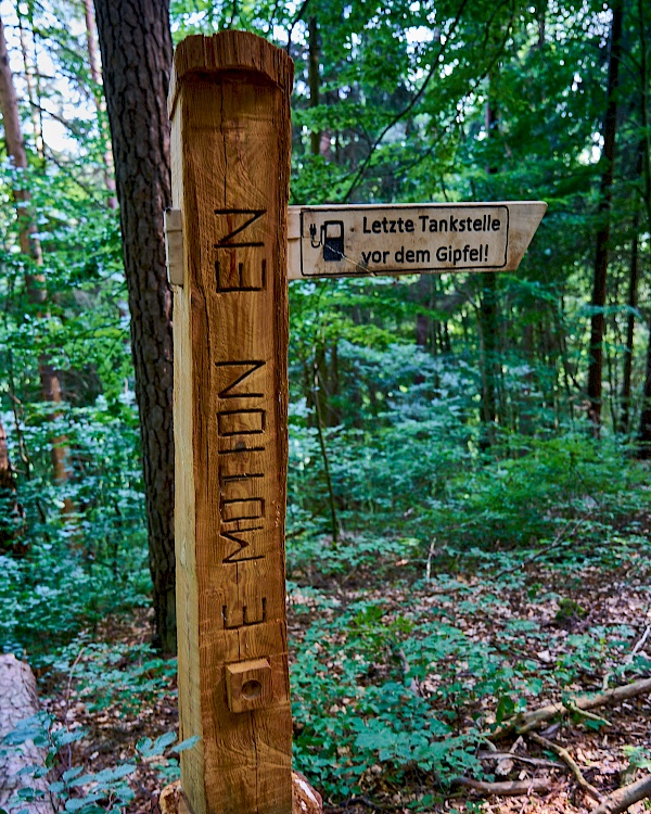 Holzskulptur vor dem letzten Anstieg zur Houbirg